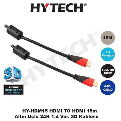 HYTECH HY-HDM15 HDMI TO HDMI ALTIN UCLU 24K 1.4 VER. 3D KABLO 15M